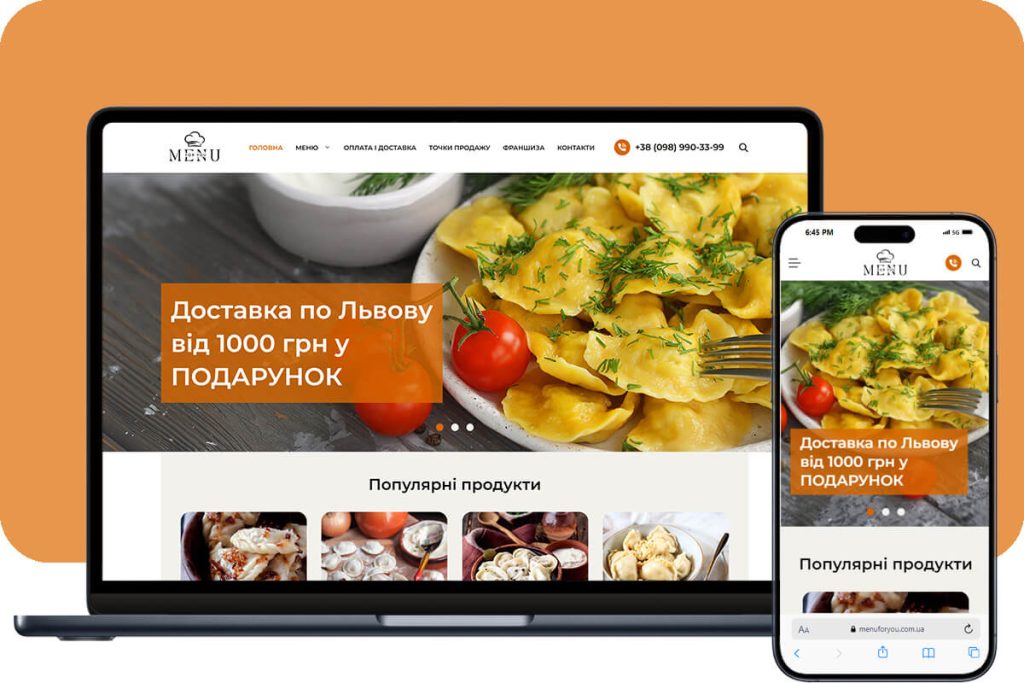 Desktop and mobile view of "Menuforyou" site